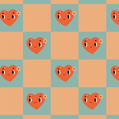 cute geometric pattern with squares and a heart in cartoon style