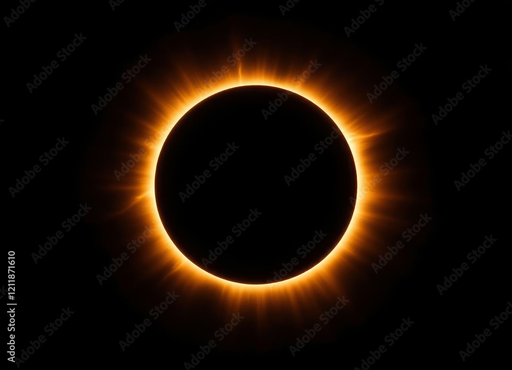 Wall mural solar eclipse with golden corona on black background