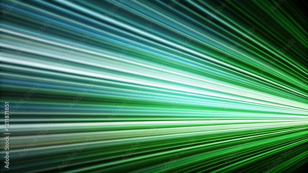 Poster fast moving green light with motion blur, stripes, background, dynamic speed lines in abstract neon 