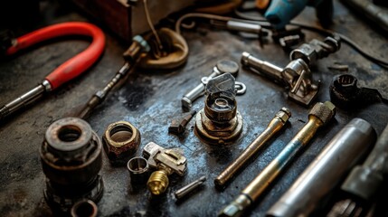 Plumber repairs leaky kitchen faucet with tools and replacement parts visible in modern home setting