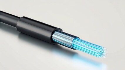 Fototapeta premium Fiber optic cable with glowing core strands