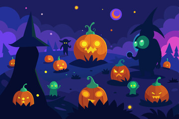 "Halloween Night Vector Illustration Background Design"

