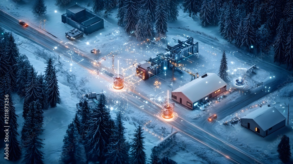 Poster futuristic quantum computing system thwarting a cyberattack on a critical digital infrastructure net
