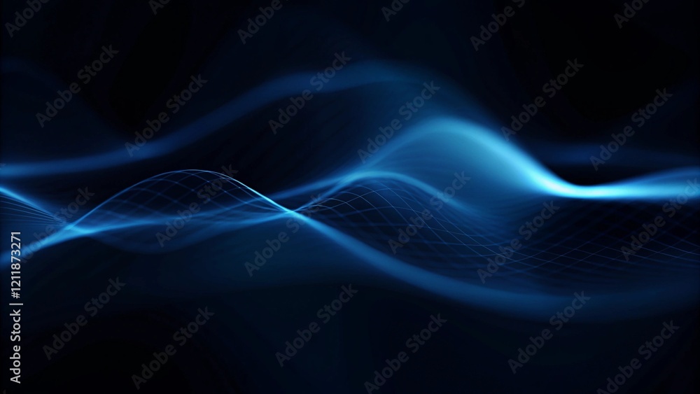 Aufkleber Flowing dot particles wave line pattern blue and purple gradient light isolated on a dark black background. Abstract motion technology background design with glowing dots and digital waves.