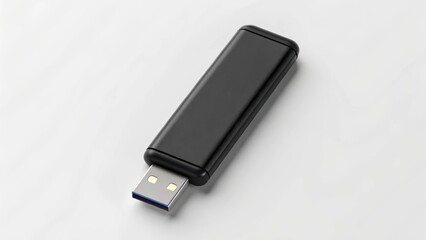Black USB flash drive on a white background