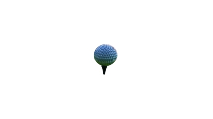 A solitary golf ball poised on a tee under a clear blue sky at a tranquil golf course