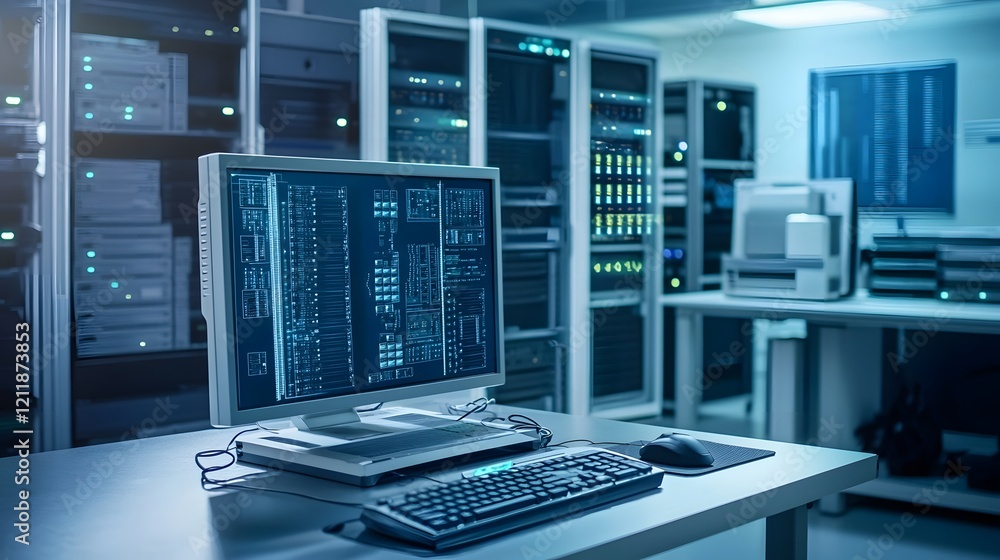 Poster a quantum computing system visualized as analyzing and detecting phishing attacks to enhance cyberse
