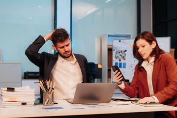 Business team are under stress from working for poor work, employee for incompetence error in working.