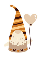 Boho gnome clipart. Valentines day clipart. Cute Valentine gnome in cartoon flat style. Hand draw vector illustration