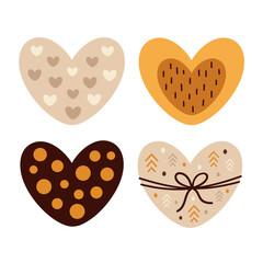 Boho hearts clipart set. Valentines day clipart. Valentine hearts in cartoon flat style. Bohemian love hand draw vector illustration