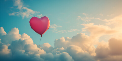 Obraz premium Dreamy Pink Heart-Shaped Balloon Drifting in the Sky