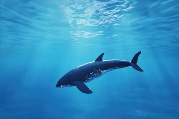 Fototapeta premium Majestic whale swimming gracefully in deep blue ocean waters