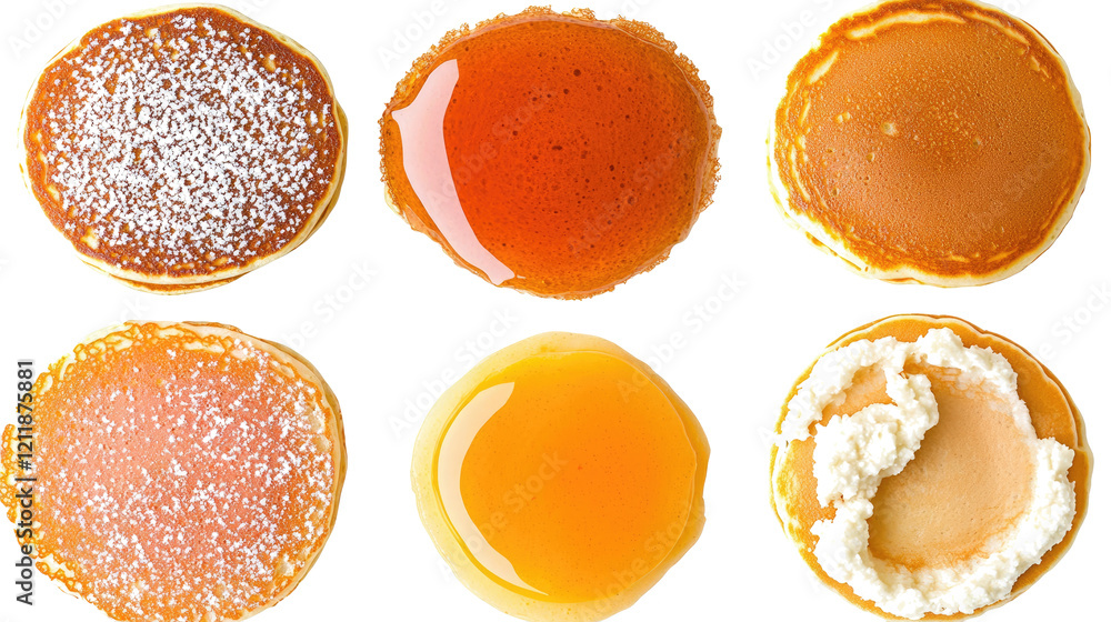 Poster pancakes with toppings on clear background generative ai