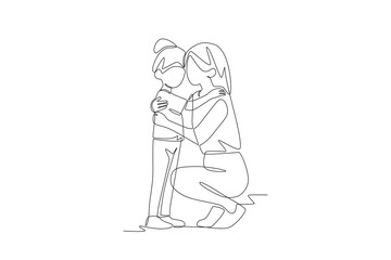 Mom and daughter concept one-line drawing