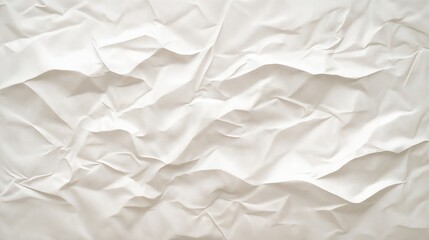 Obraz premium Crumpled white paper surface with soft folds and textured wrinkles. Imperfection. Texture. Crumpled paper with delicate creases symbolizing roughness and creativity. backgrounds in art, design, or c