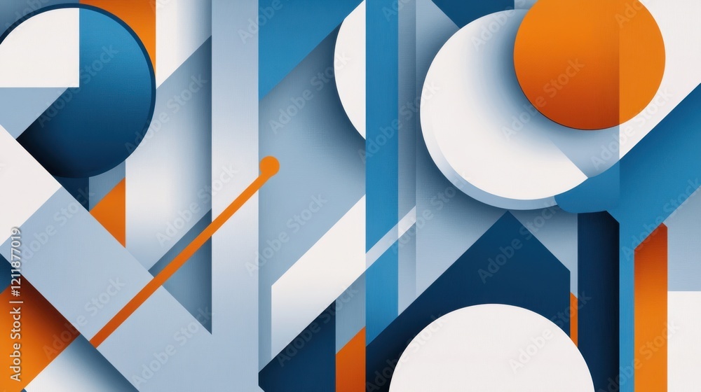 Poster visually striking geometric design of intersecting shapes and bold colors