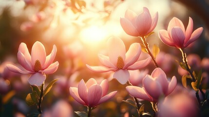 Sunset Magnolia Blossoms: A Serene Garden Scene