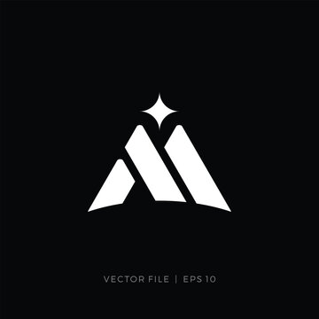 initial letter M or AM MA mountain with star logo