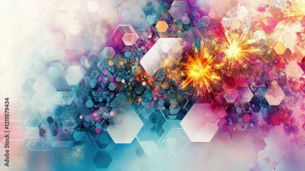 Poster vivid abstract representation featuring colorful geometric patterns and textures