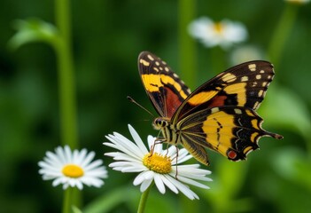 Fototapeta premium Vibrant Butterfly on Daisy Flower