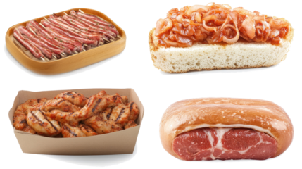 Diverse Selection of Grilled Meats on Clear Background Generative AI