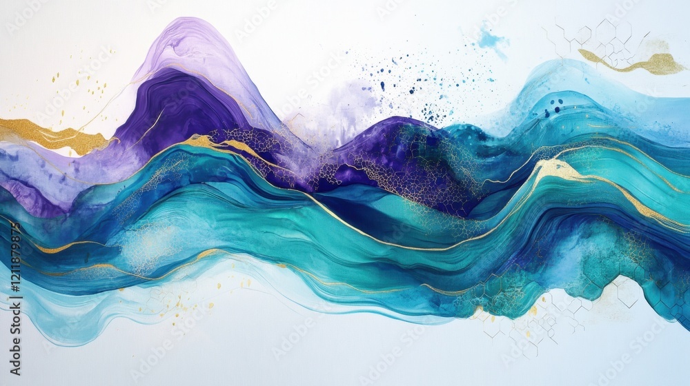 Poster abstract vibrant waves undulating in rich colors and fluid forms