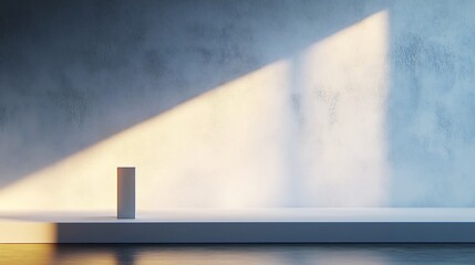 Warm sunlight dramatically illuminates minimalist grey concrete backdrop. AI Generated