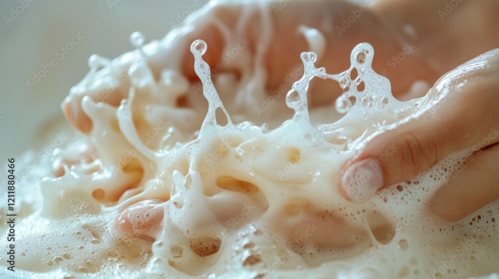 Poster delicate hands work through a cascade of frothy bubbles, creating a symphony of splashes and shimmer
