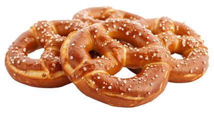 Soft pretzels with coarse salt isolated on transparent background