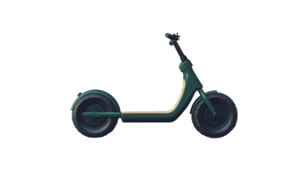 A vibrant electric scooter resting against a clean white backdrop in a modern urban setting