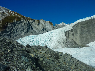 Icy expanse of Franz Josef Glacier, Westland Tai Poutini National Park, South Island, New Zealand....