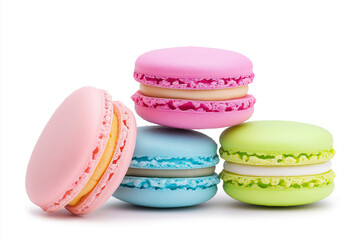 Colorful french macaron cookies, isolated on white background