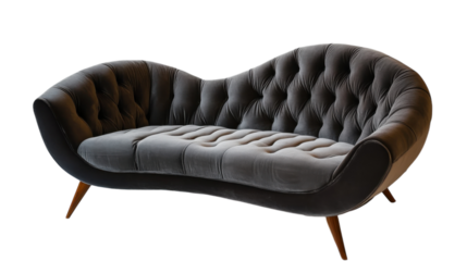 Elegant tufted sofa design in contemporary style with gentle curves and wooden legs