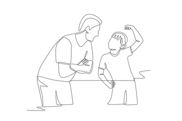 Father and daughter are joking. Dad and daughter concept one-line drawing