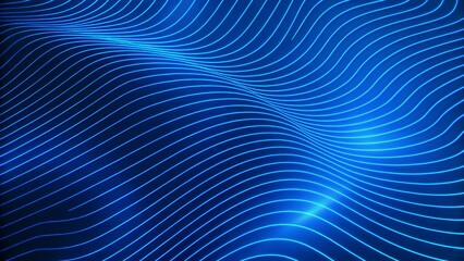 Smooth wave lines on a blue neon color light background. Glowing abstract wave on dark, shiny motion, magic space light, futuristic design, digital flow, vibrant curve, electric energy effect