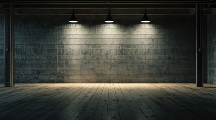 Illuminated loft stage floor minimalist design indoor environment modern aesthetic inspirational space