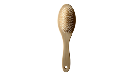 Natural wooden hairbrush resting gracefully on a smooth surface, inviting a sense of calmness