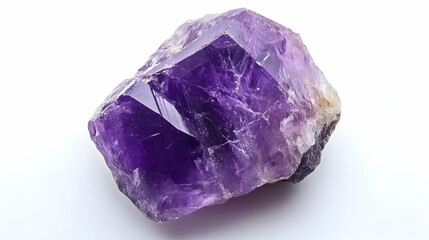 Fototapeta premium Raw amethyst crystal on white background; natural gemstone for spiritual healing, jewelry, or metaphysical use