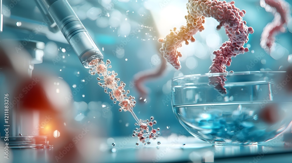 Poster Futuristic laboratory setting depicting the of quantum computing and virtual twin modeling to simulate and optimize biological processes for breakthrough healthcare solutions