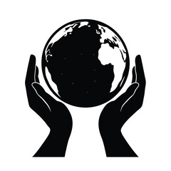 a vector illustration of hand holding globe