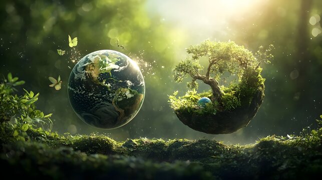 Innovative depiction of quantum computing and a virtual twin collaborating to simulate and analyze complex planetary ecosystems showcasing the power of technology data