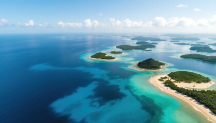 Obraz premium Aerial view of tropical islands with pristine beaches and azure waters