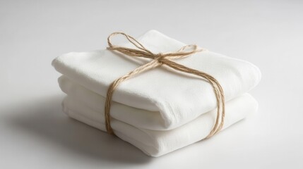 Rolled White Towels Tied with Twine for Guests