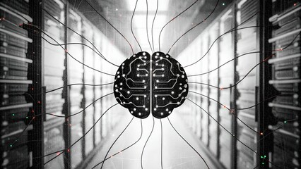 black and white brain and servers connections