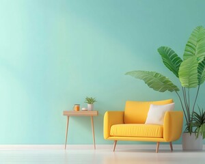 Yellow Sofa in Cozy Living Room Modern Interior Design with Bright and Comforting Vibes