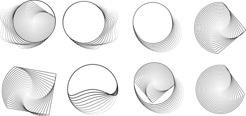 Lines in Circle Form . Rotate rounded shape Vector Illustration .Rotating circles form a ring.Rotating design element . Various circle lines forming round frame . Abstract Geometric line art .

