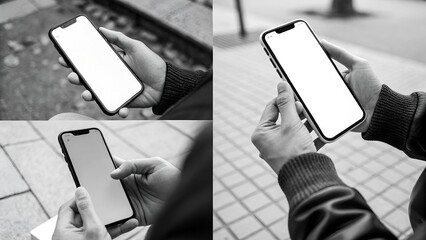black and white graphic element:mobile in hands package
