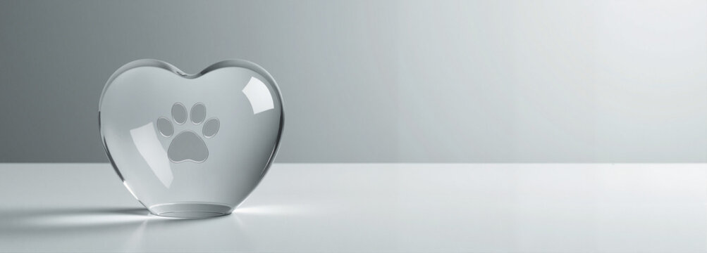 Pet funeral urn in heart shape with paw print design