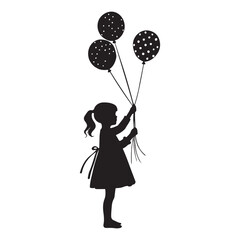 Girl with Balloons Silhouette Child with Balloons Illustration