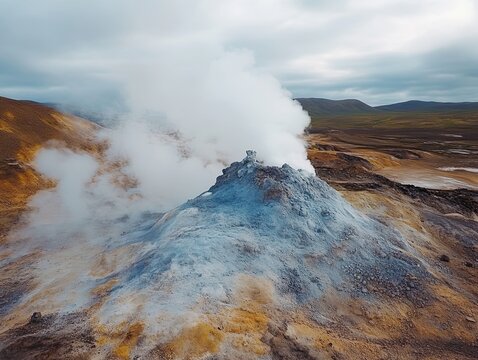 Geothermal vent steaming, Iceland landscape, volcanic area. - Powered by Adobe